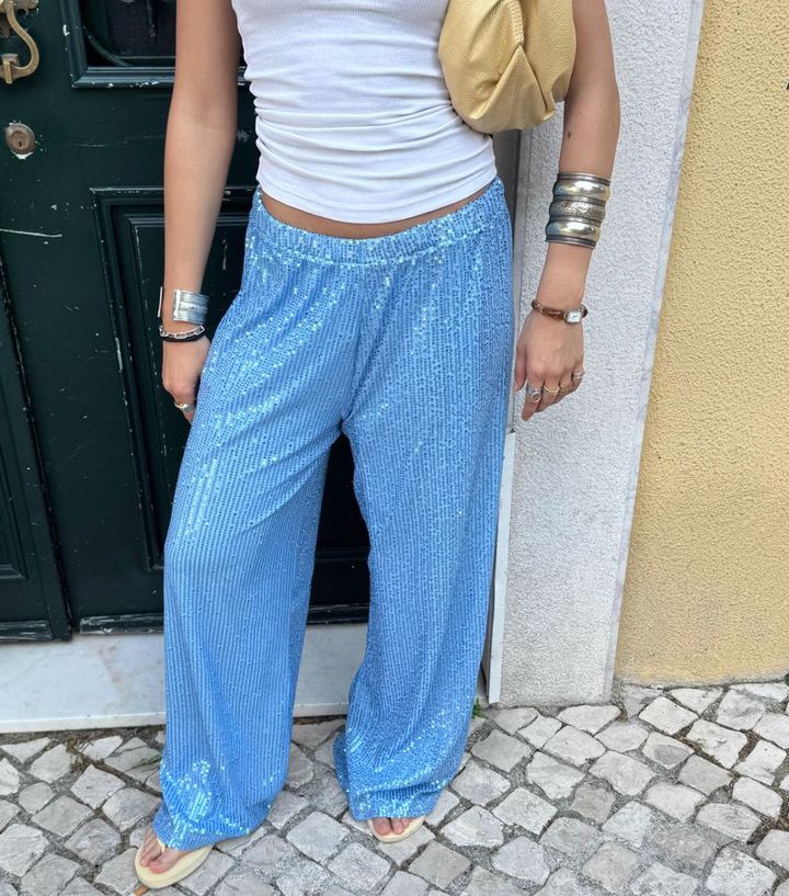 sequin pants - baby blue