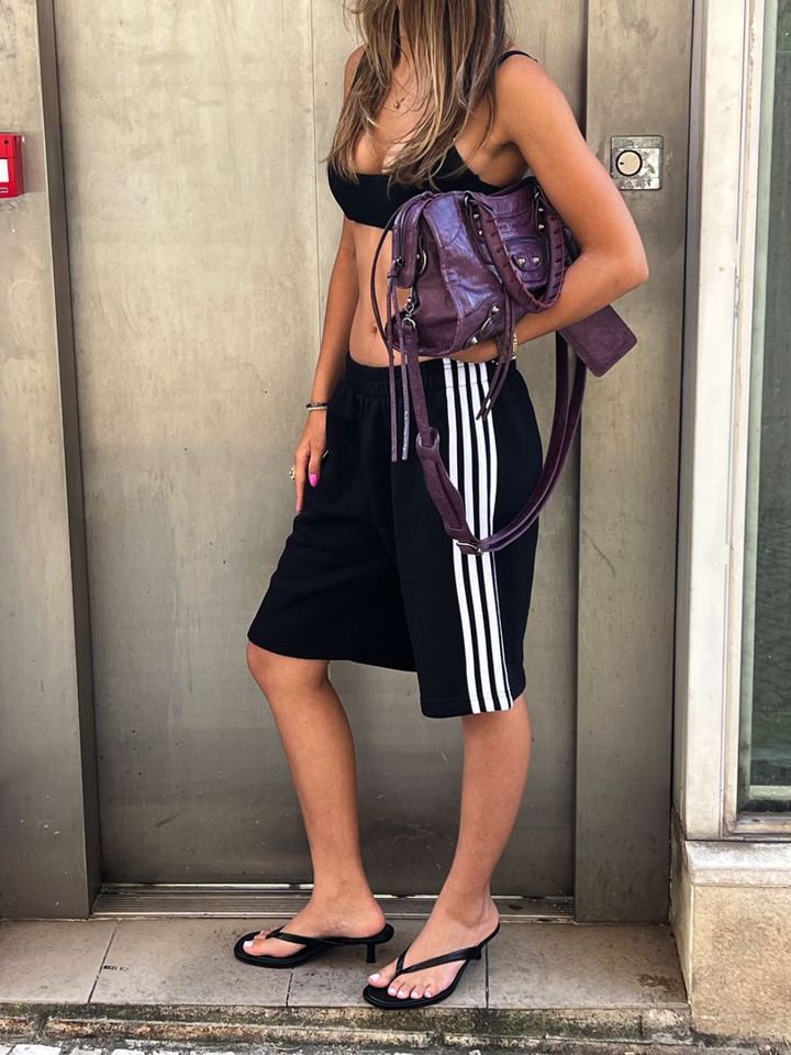 striped sweat-shorts - black