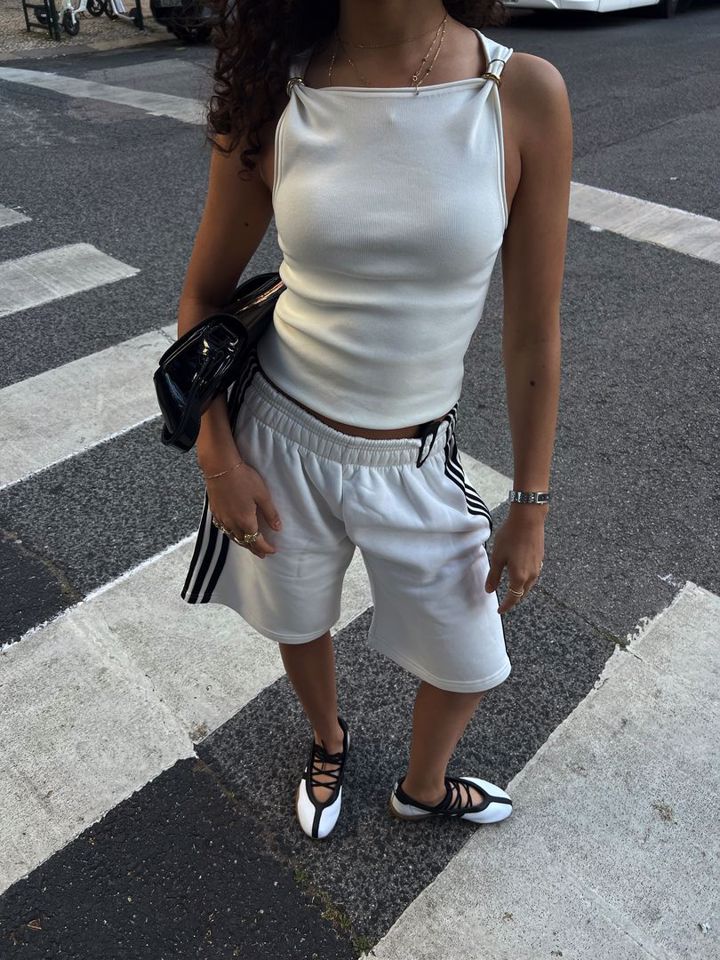 striped sweat-shorts - white