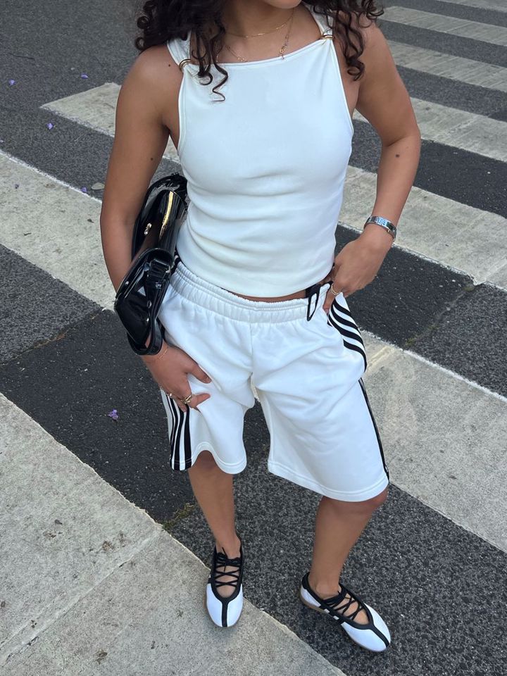 striped sweat-shorts - white