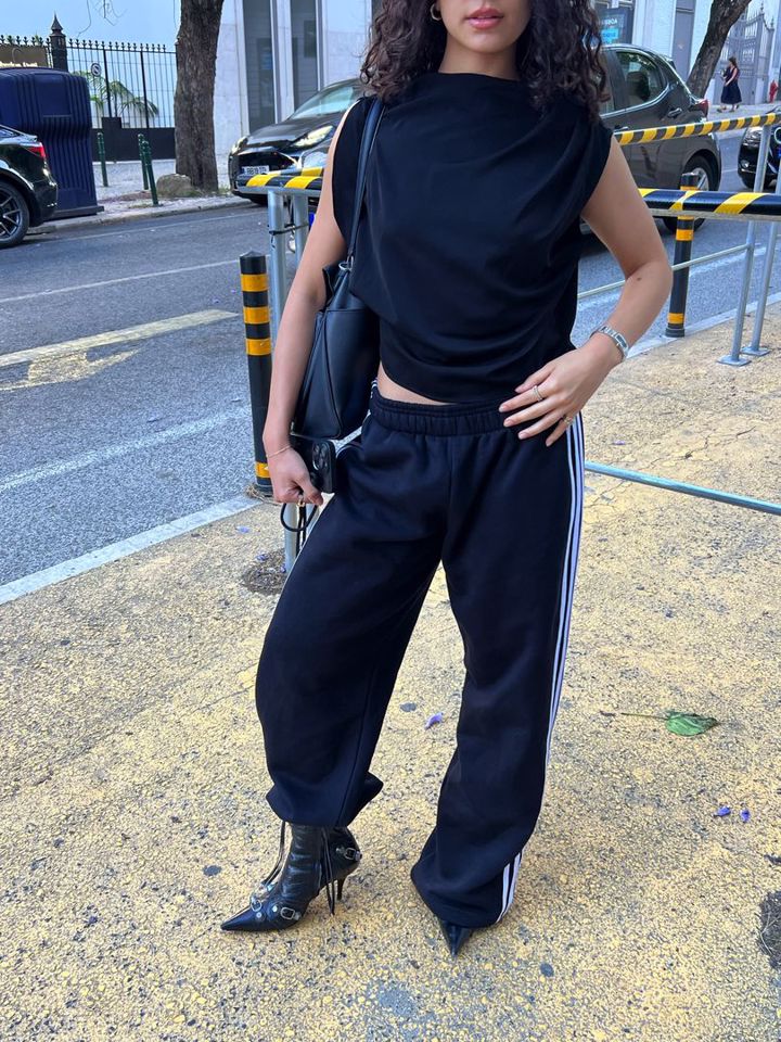 striped sweatpants - black