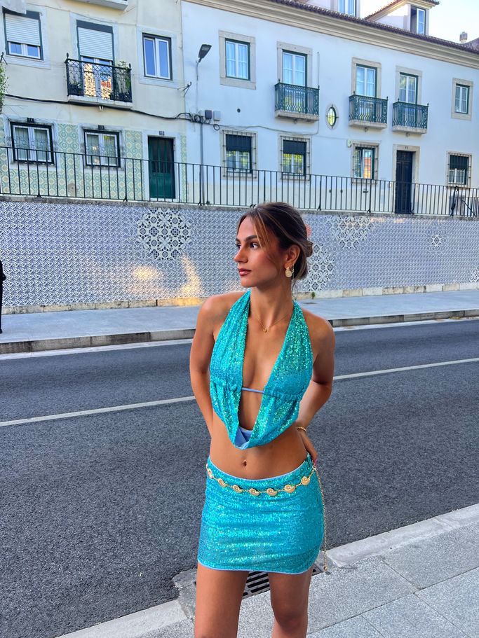 sequin mini skirt - turquoise
